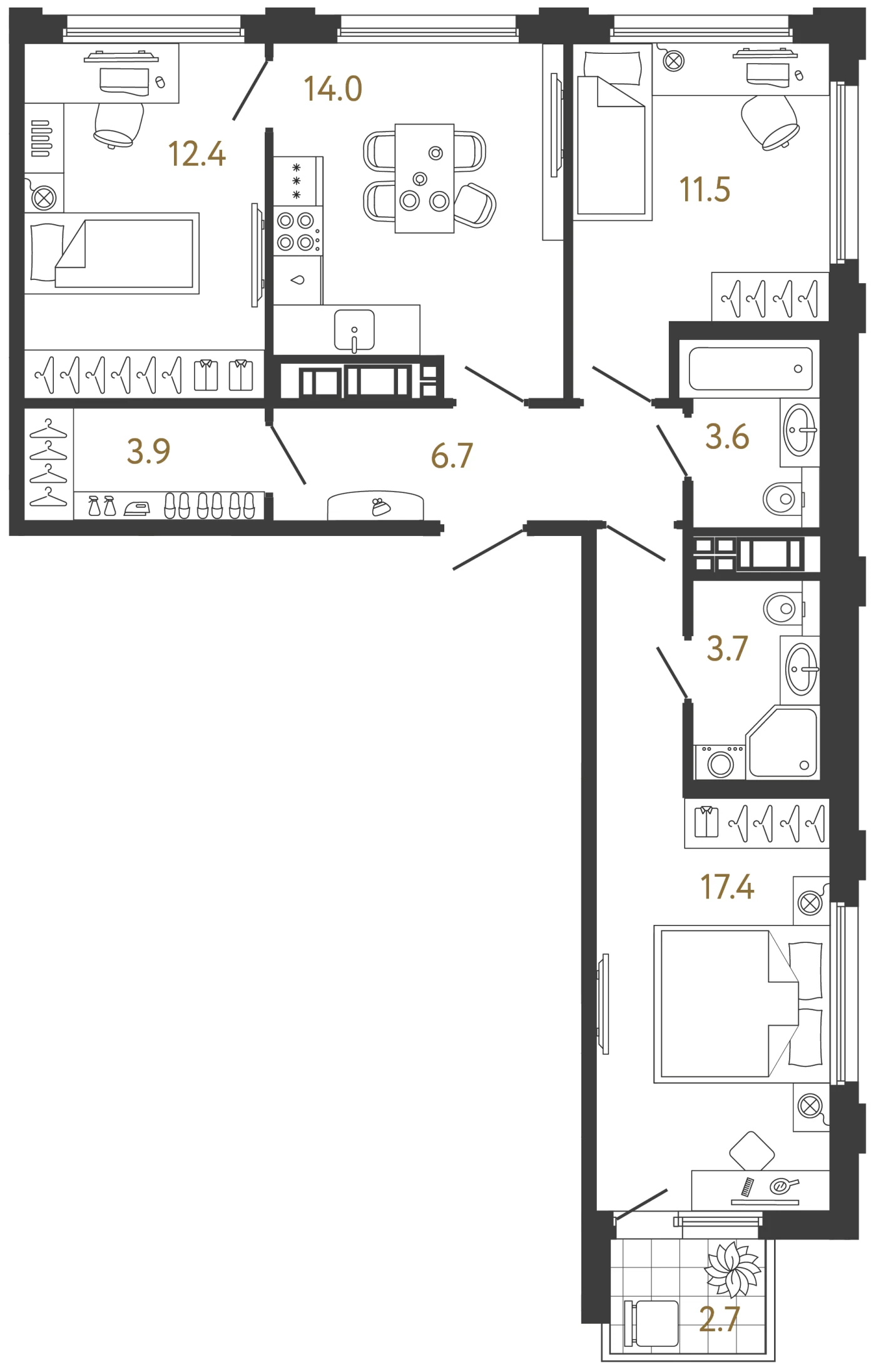 Планировка 3-комнатная 73,2 м² в ЖК «Гений» — ЖК «Гений»
