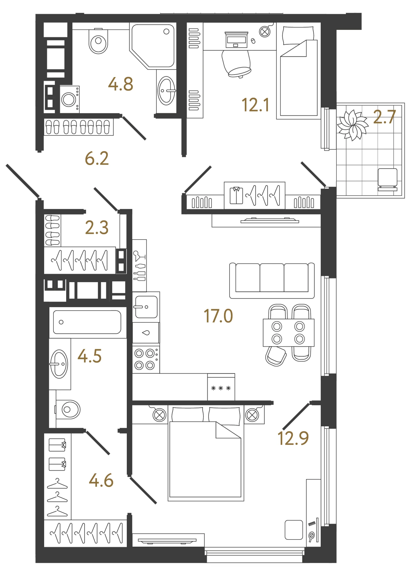 Планировка 2-комнатная 64,4 м² в ЖК «Гений» — ЖК «Гений»