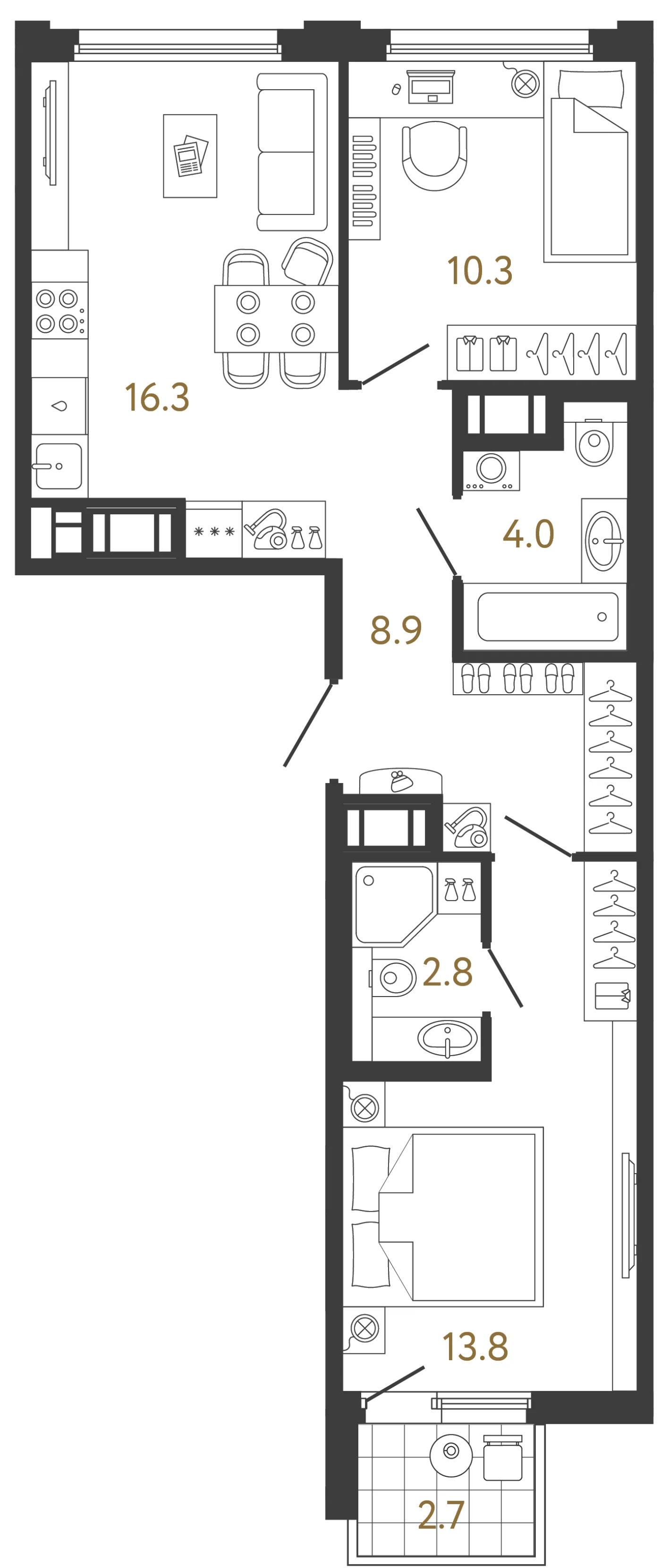 Планировка 2-комнатная 56,1 м² в ЖК «Гений» — ЖК «Гений»