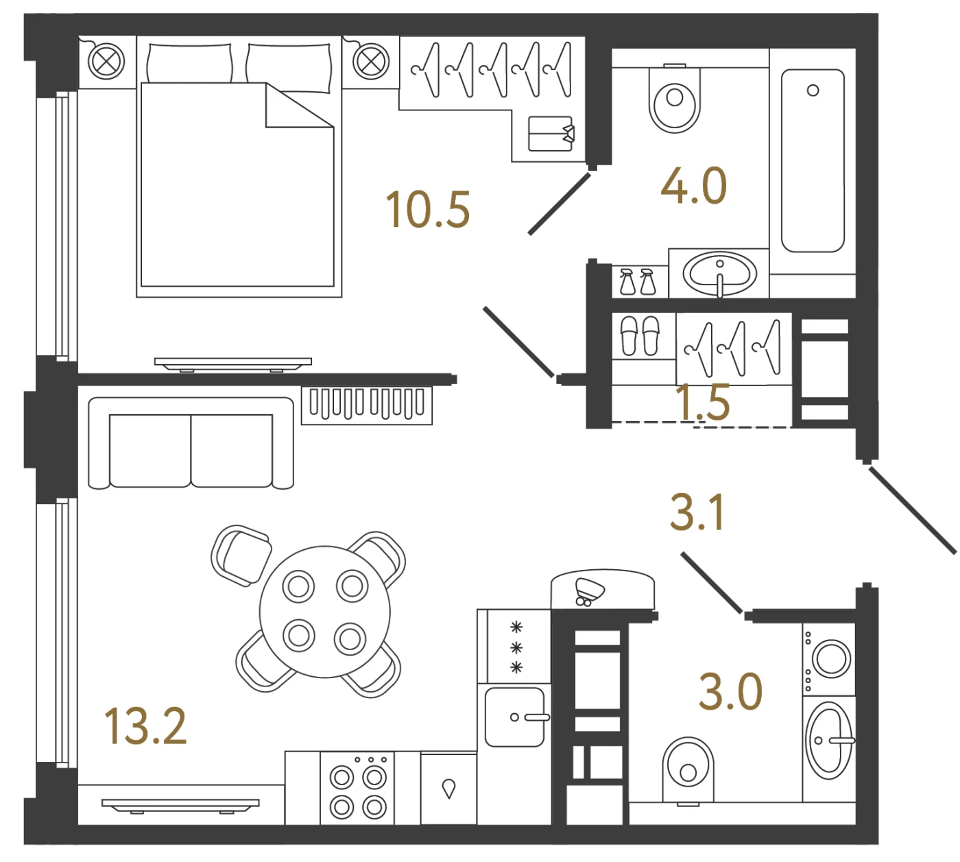 Планировка 1-комнатная 35,3 м² в ЖК «Гений» — ЖК «Гений»