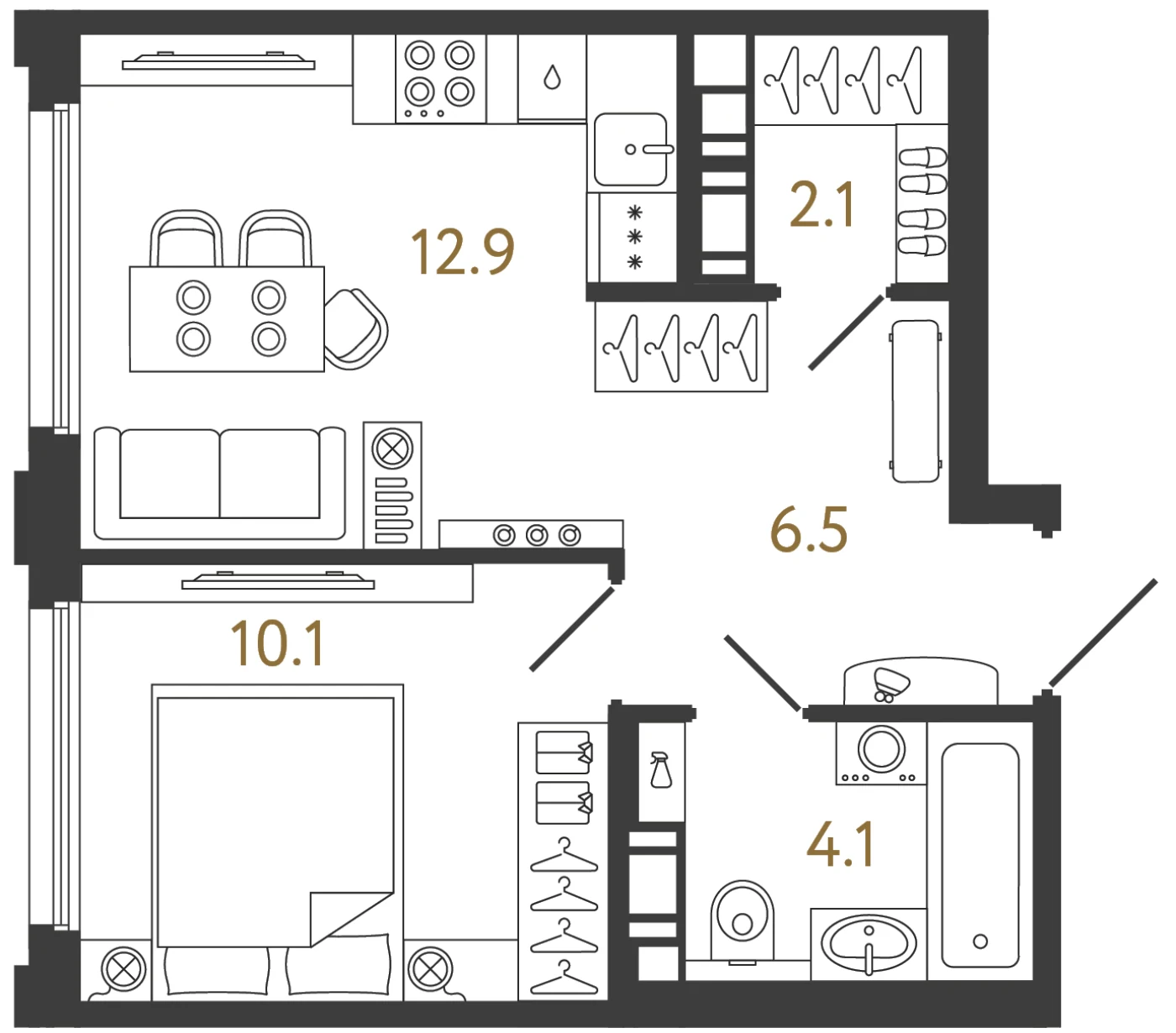 Планировка 1-комнатная 35,7 м² в ЖК «Гений» — ЖК «Гений»