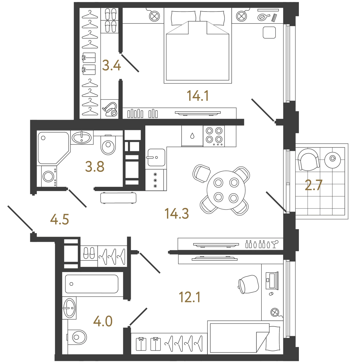 Планировка 2-комнатная 56,2 м² в ЖК «Гений» — ЖК «Гений»