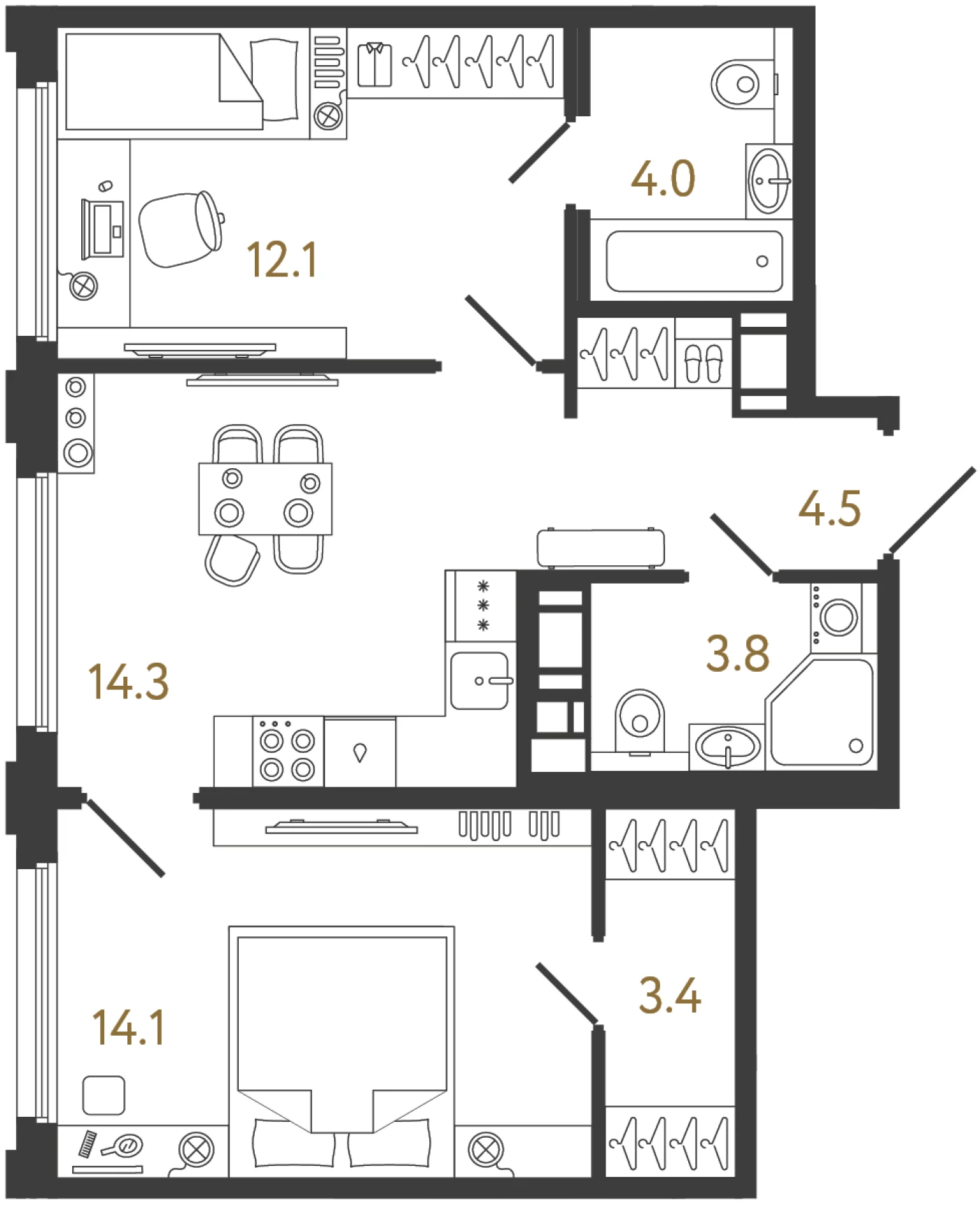 Планировка 2-комнатная 56,2 м² в ЖК «Гений» — ЖК «Гений»