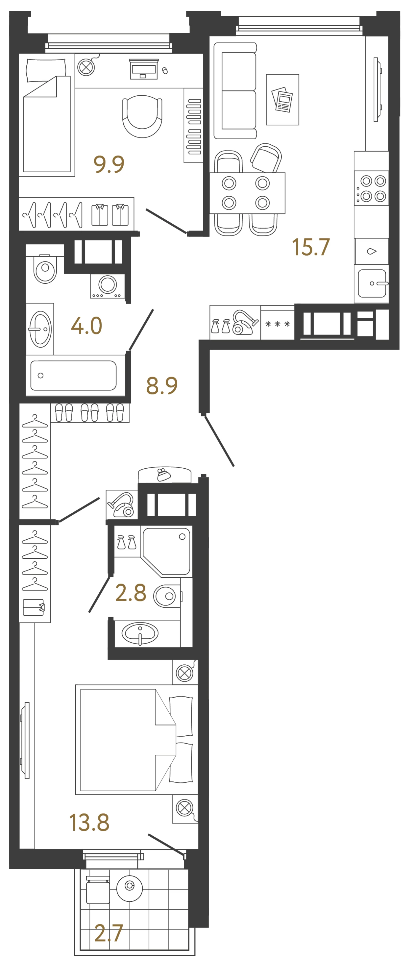 Планировка 2-комнатная 55,1 м² в ЖК «Гений» — ЖК «Гений»