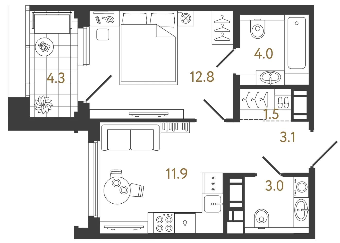 Планировка 1-комнатная 36,3 м² в ЖК «Гений» — ЖК «Гений»