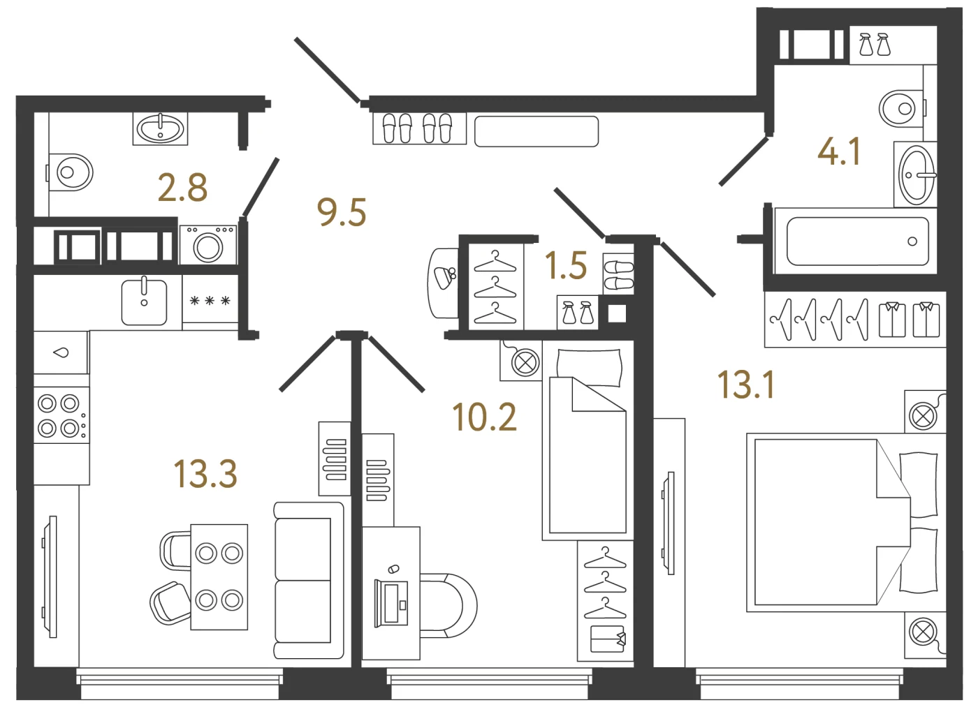 Планировка 2-комнатная 54,5 м² в ЖК «Гений» — ЖК «Гений»