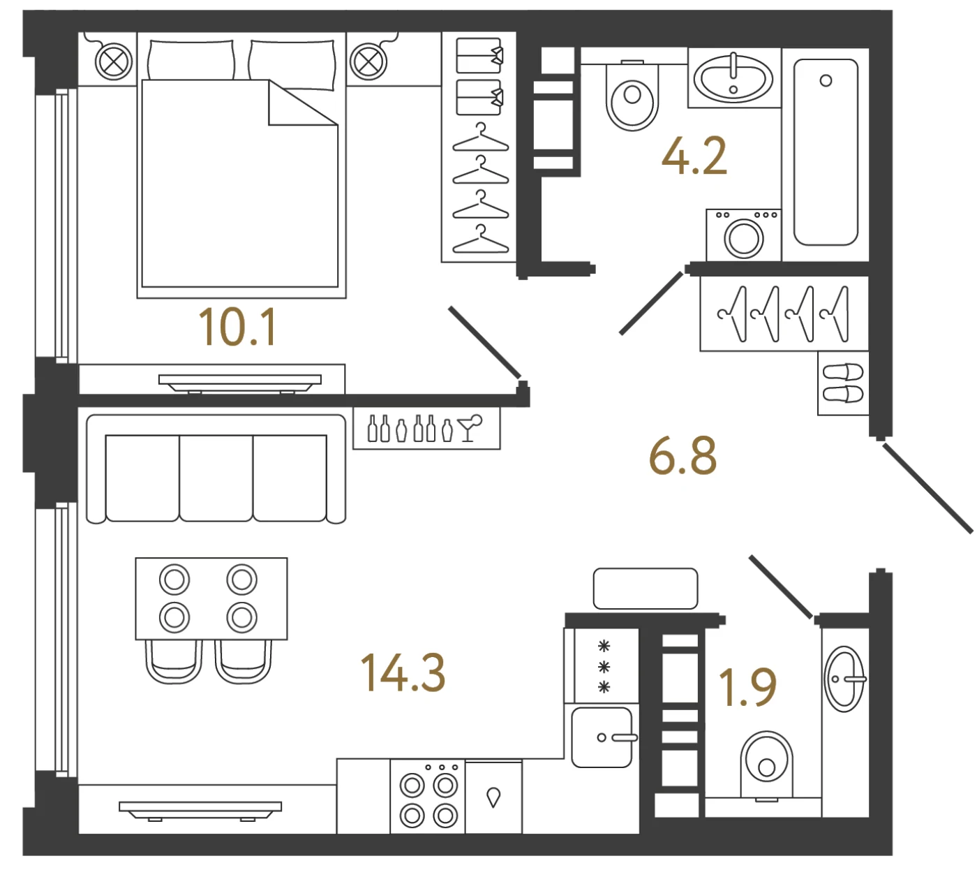 Планировка 1-комнатная 37,3 м² в ЖК «Гений» — ЖК «Гений»