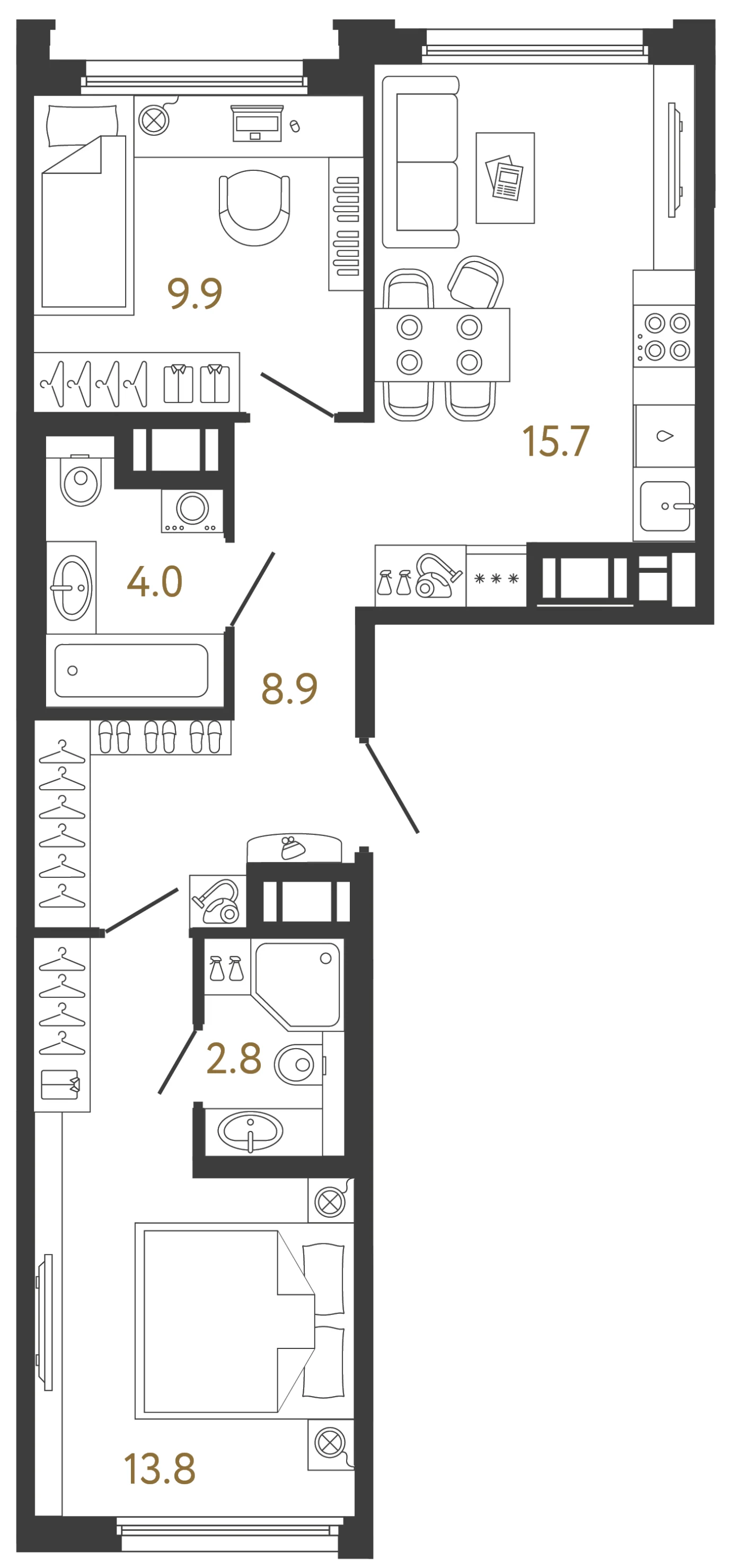 Планировка 2-комнатная 55,1 м² в ЖК «Гений» — ЖК «Гений»