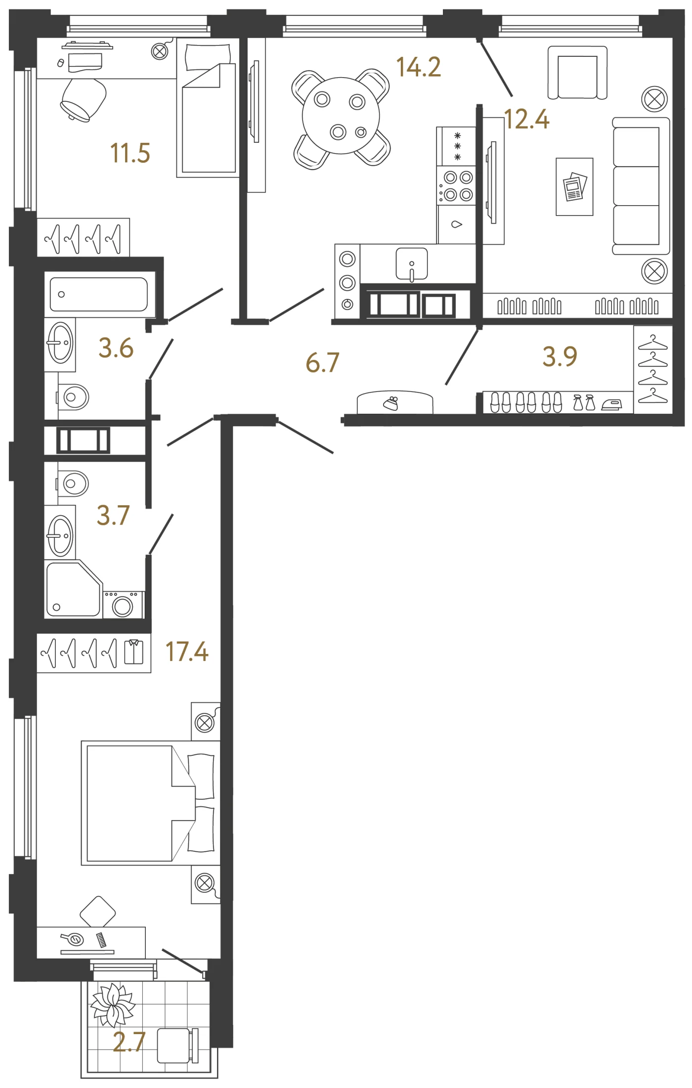 Планировка 3-комнатная 73,4 м² в ЖК «Гений» — ЖК «Гений»