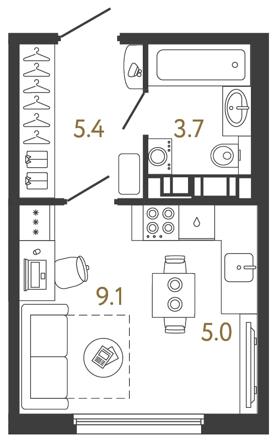 Планировка студия 23,2 м² в ЖК «Гений» — ЖК «Гений»