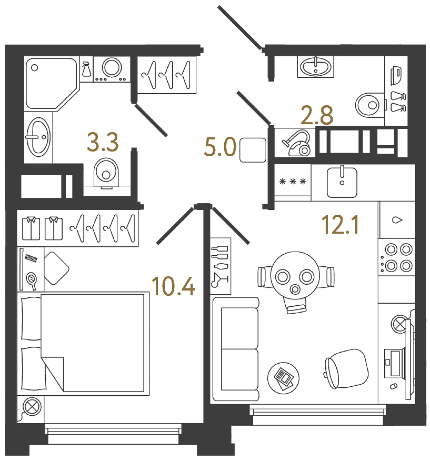 Планировка 1-комнатная 33,6 м² в ЖК «Гений» — ЖК «Гений»