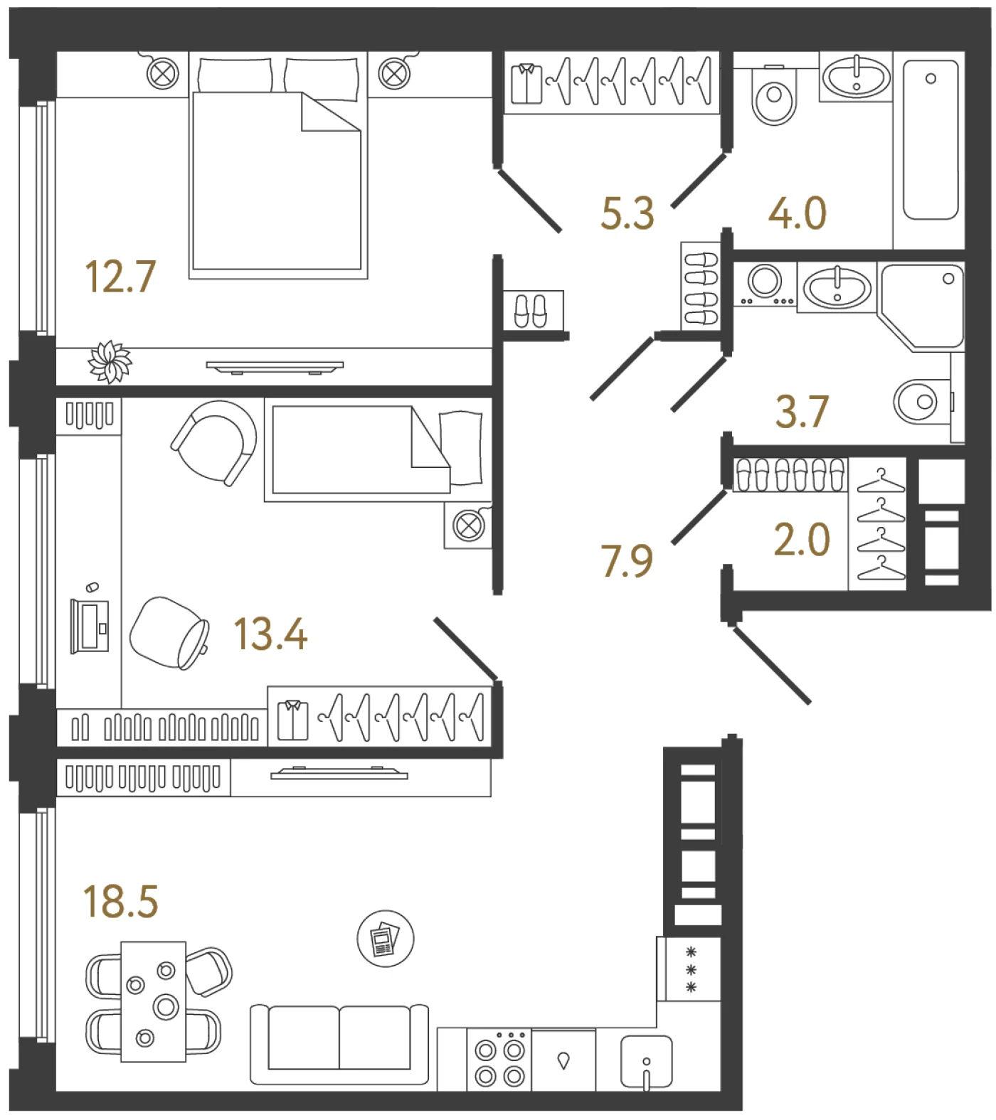 Планировка 2-комнатная 67,5 м² в ЖК «Гений» — ЖК «Гений»