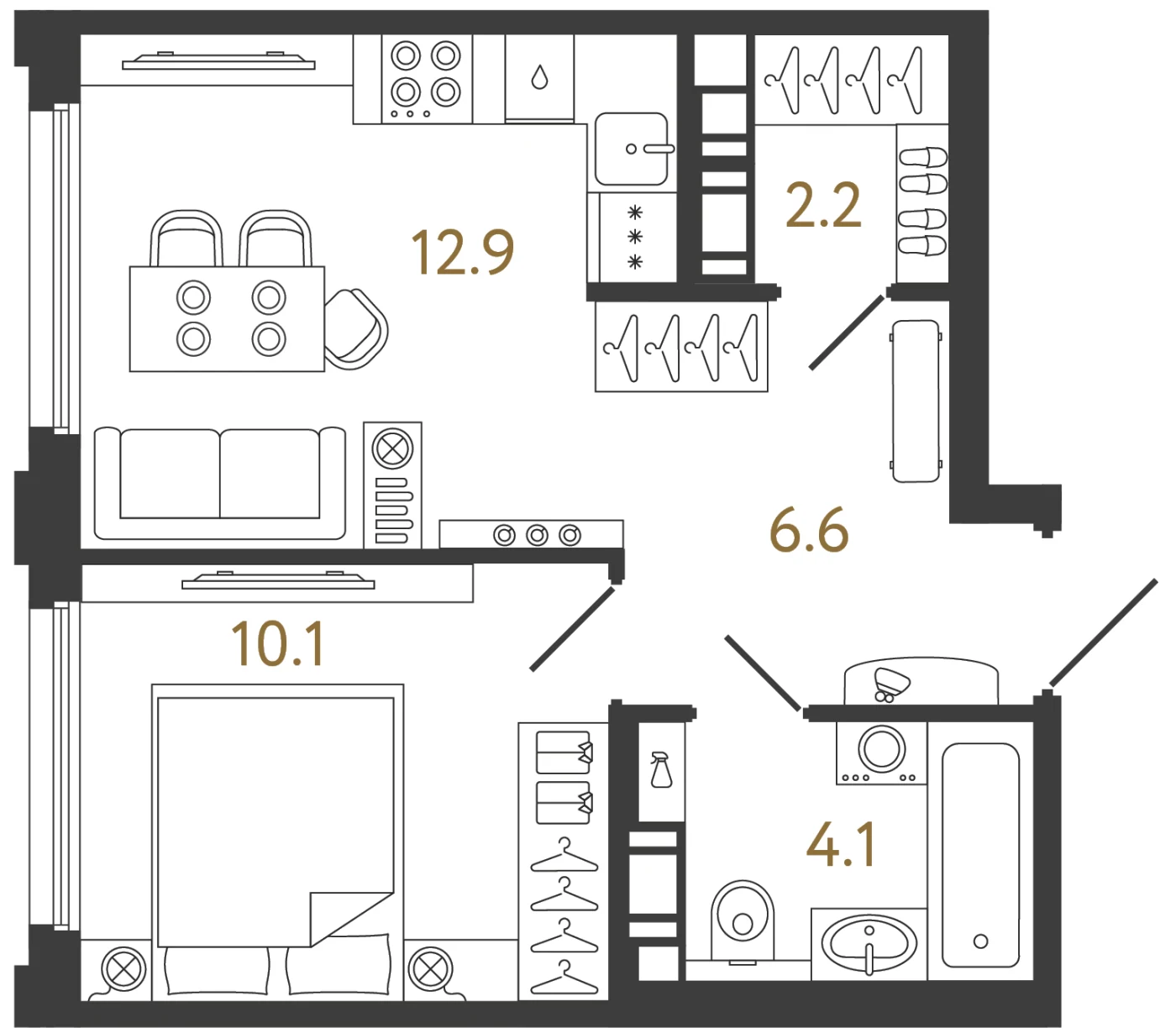 Планировка 1-комнатная 35,9 м² в ЖК «Гений» — ЖК «Гений»