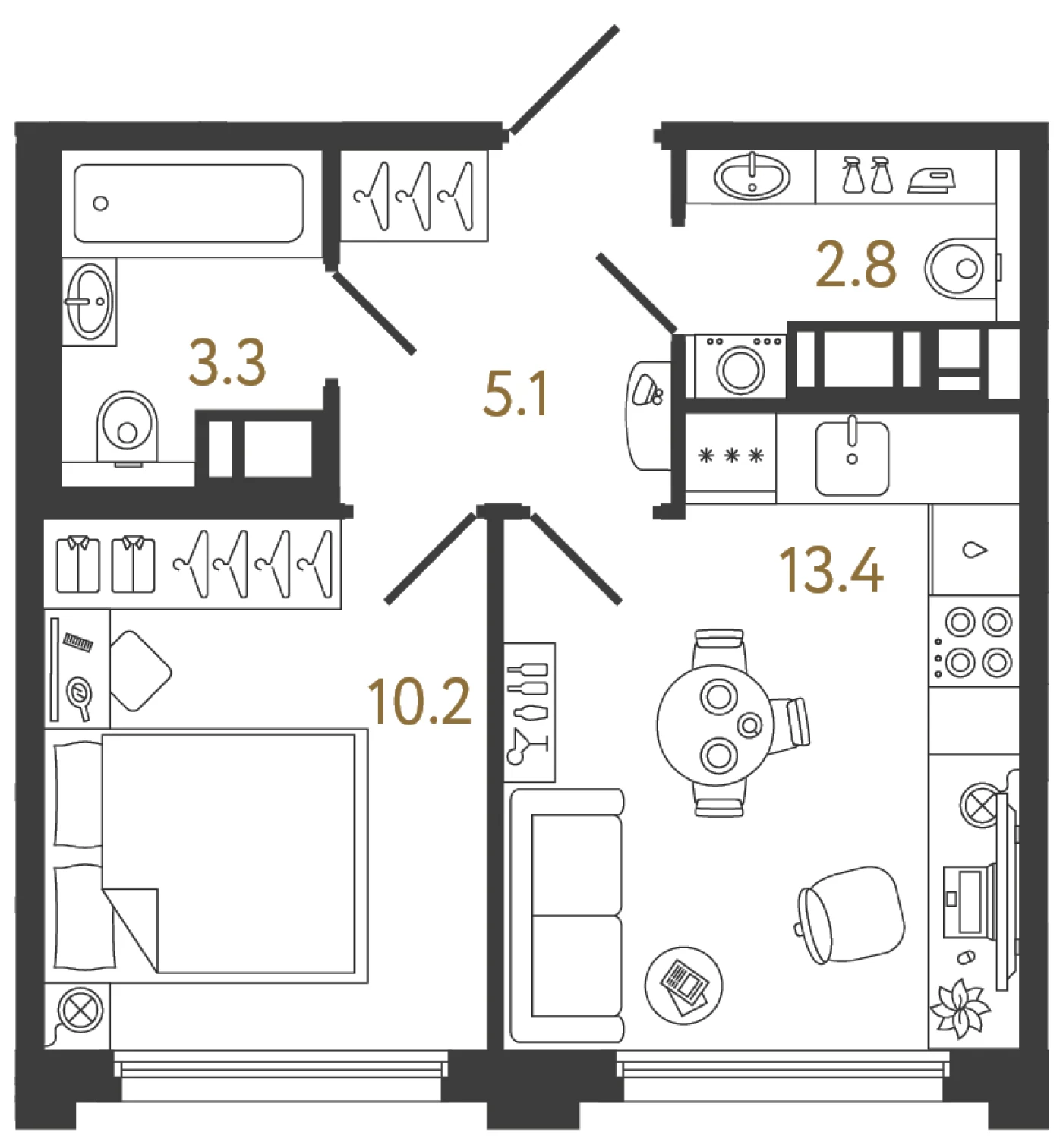 Планировка 1-комнатная 34,8 м² в ЖК «Гений» — ЖК «Гений»