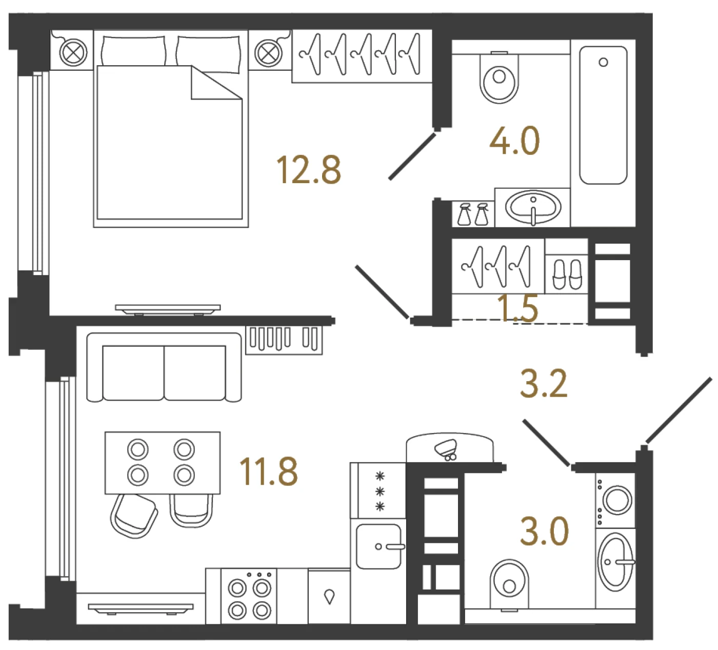 Планировка 1-комнатная 36,3 м² в ЖК «Гений» — ЖК «Гений»