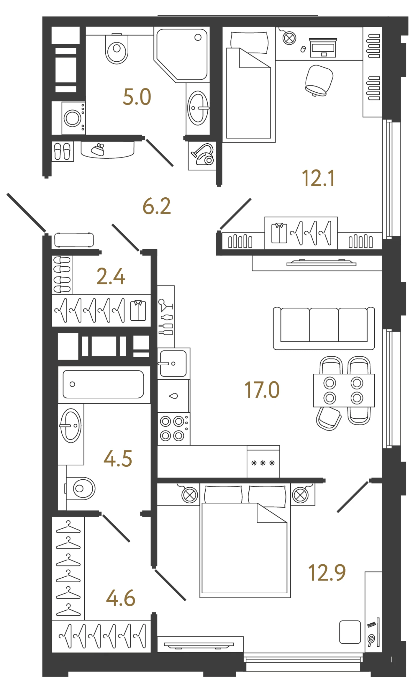 Планировка 2-комнатная 64,7 м² в ЖК «Гений» — ЖК «Гений»