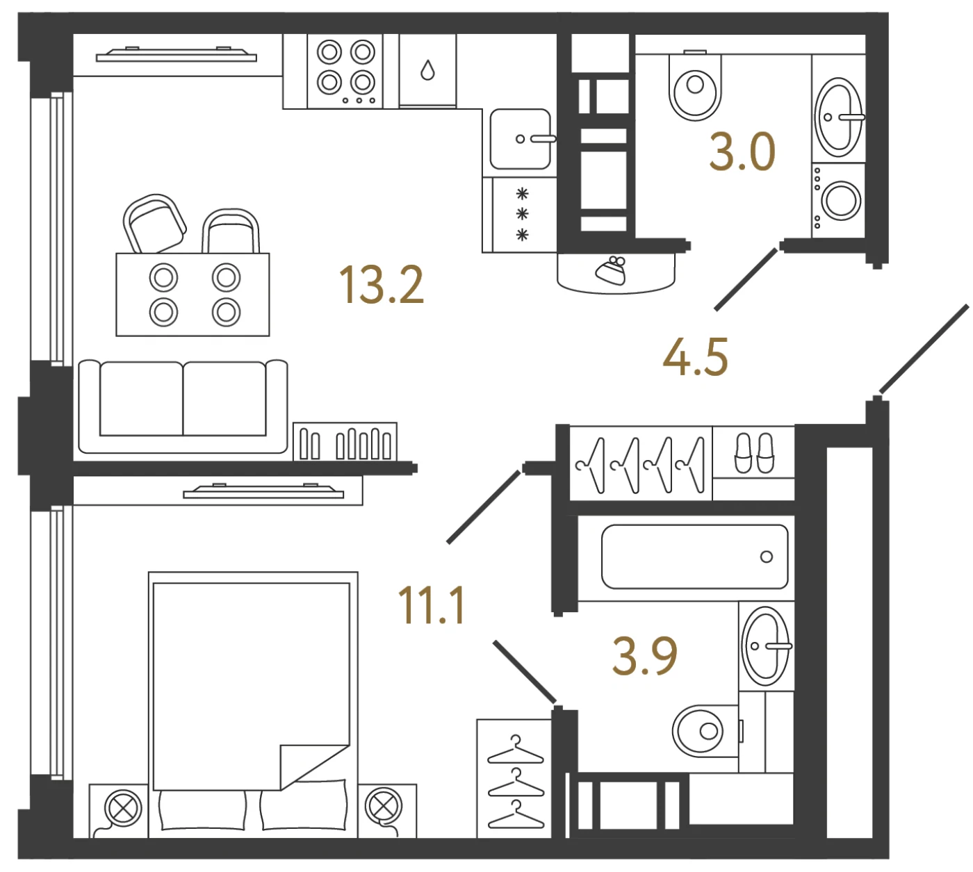 Планировка 1-комнатная 35,7 м² в ЖК «Гений» — ЖК «Гений»