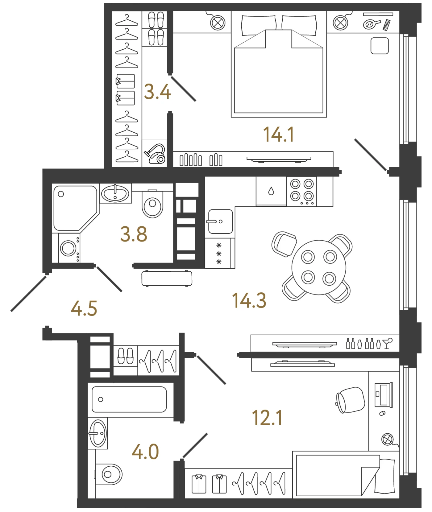 Планировка 2-комнатная 56,2 м² в ЖК «Гений» — ЖК «Гений»