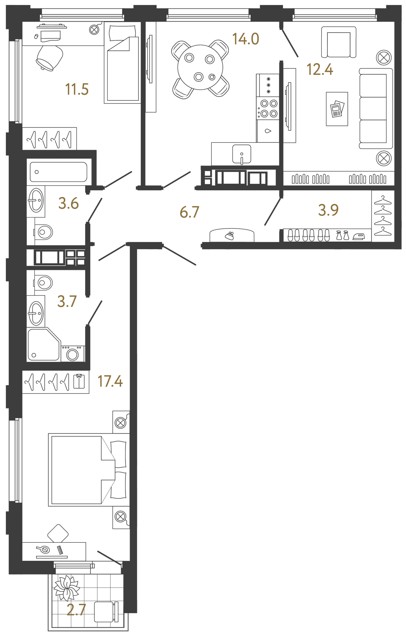 Планировка 3-комнатная 73,2 м² в ЖК «Гений» — ЖК «Гений»
