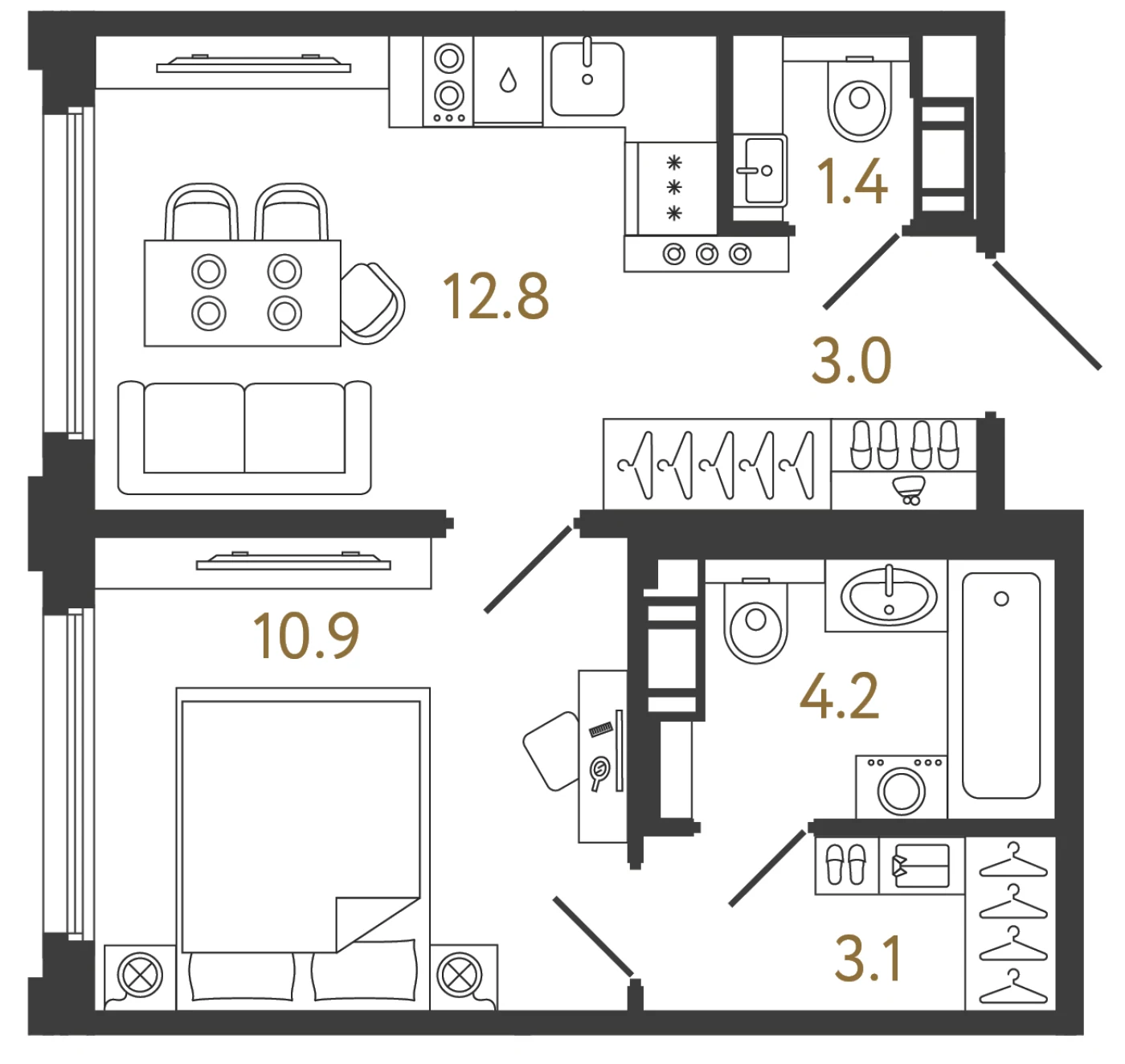 Планировка 1-комнатная 35,4 м² в ЖК «Гений» — ЖК «Гений»