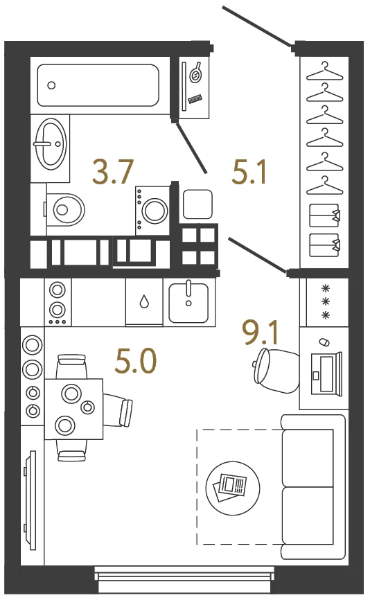 Планировка студия 22,9 м² в ЖК «Гений» — ЖК «Гений»