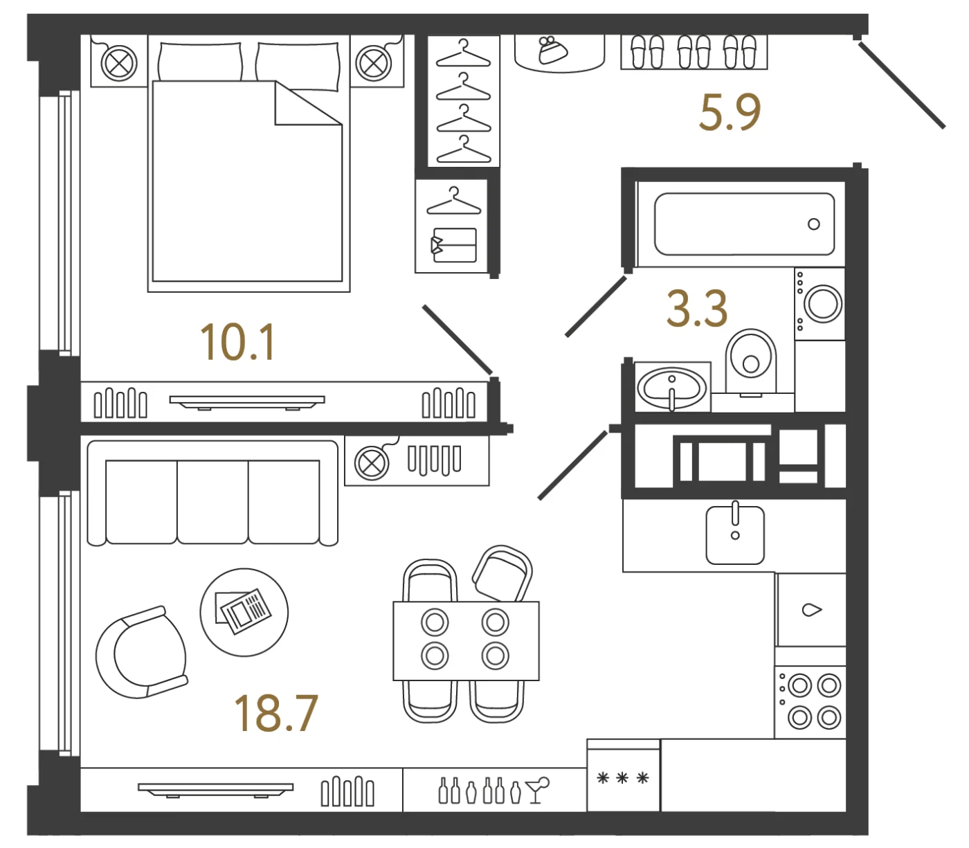 Планировка 1-комнатная 38 м² в ЖК «Гений» — ЖК «Гений»