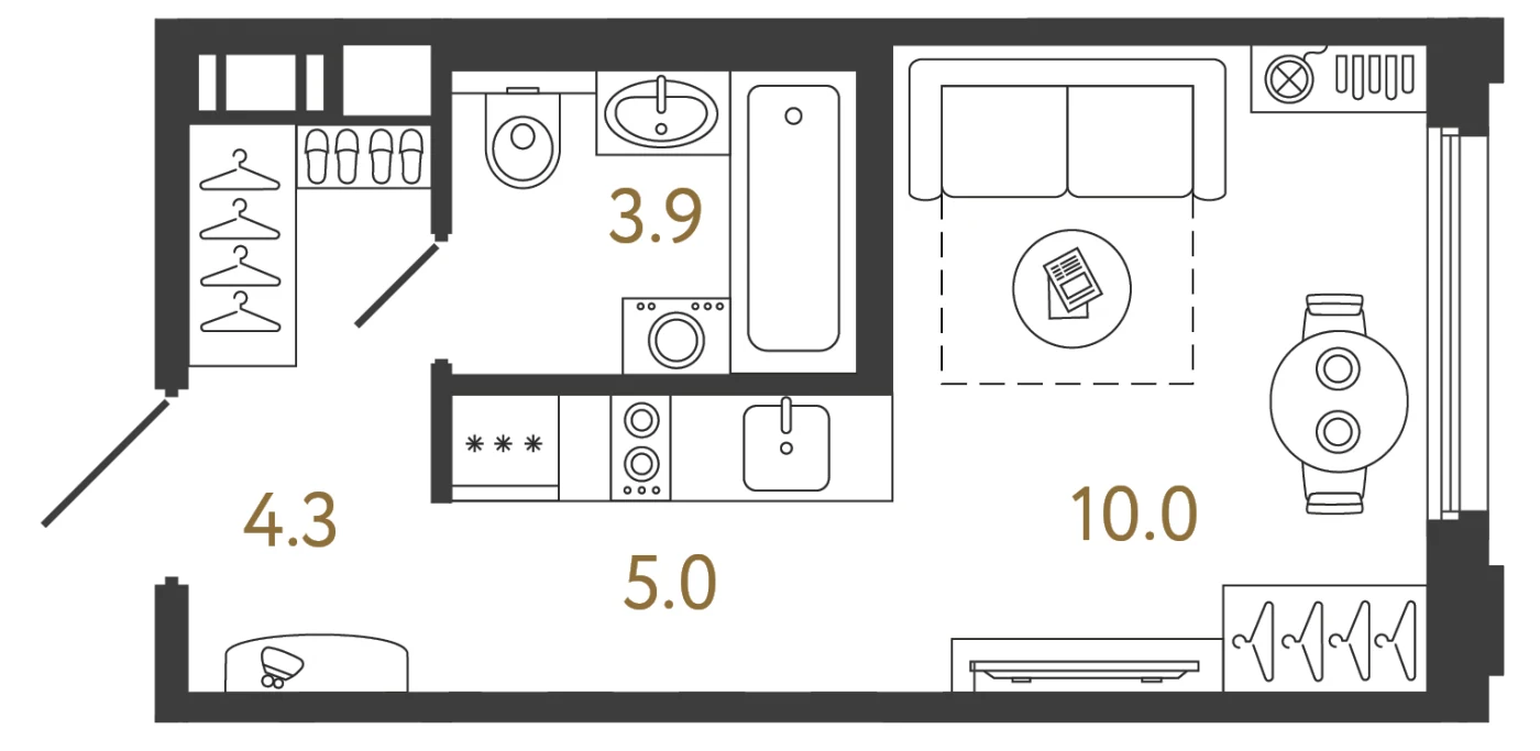 Планировка студия 23,2 м² в ЖК «Гений» — ЖК «Гений»