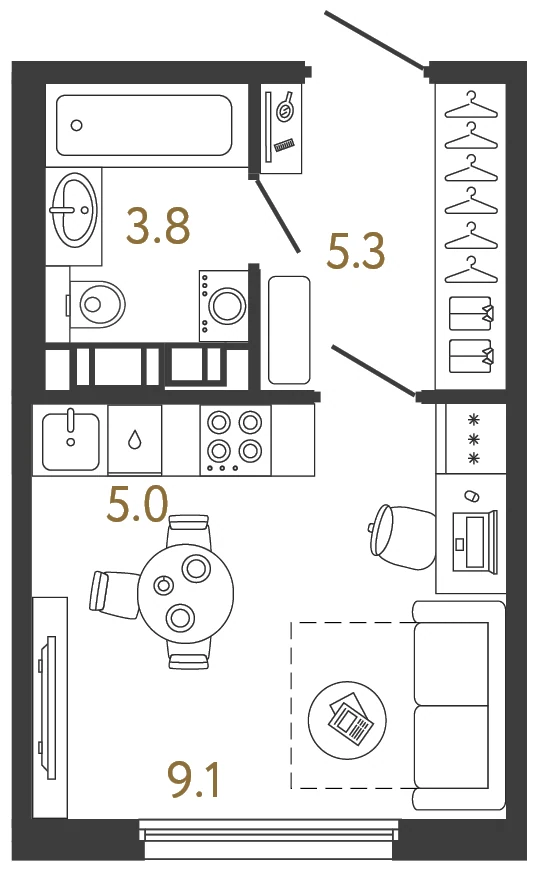 Планировка студия 23,2 м² в ЖК «Гений» — ЖК «Гений»
