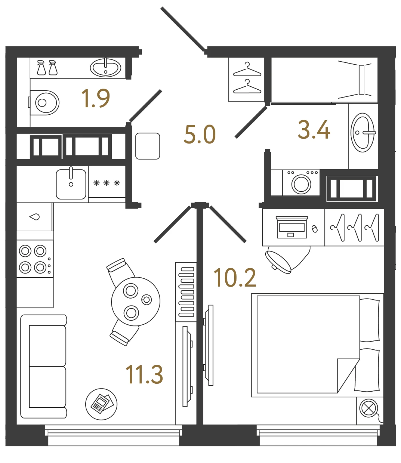 Планировка 1-комнатная 31,8 м² в ЖК «Гений» — ЖК «Гений»