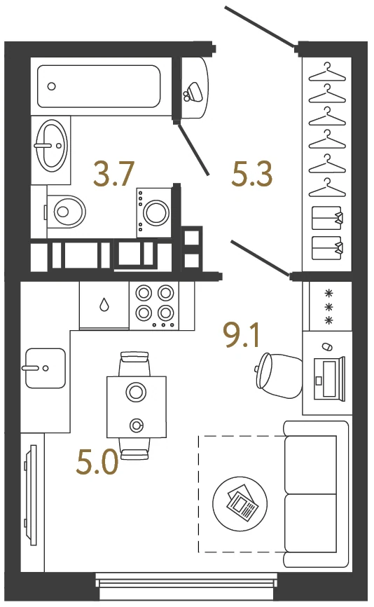 Планировка студия 23,1 м² в ЖК «Гений» — ЖК «Гений»