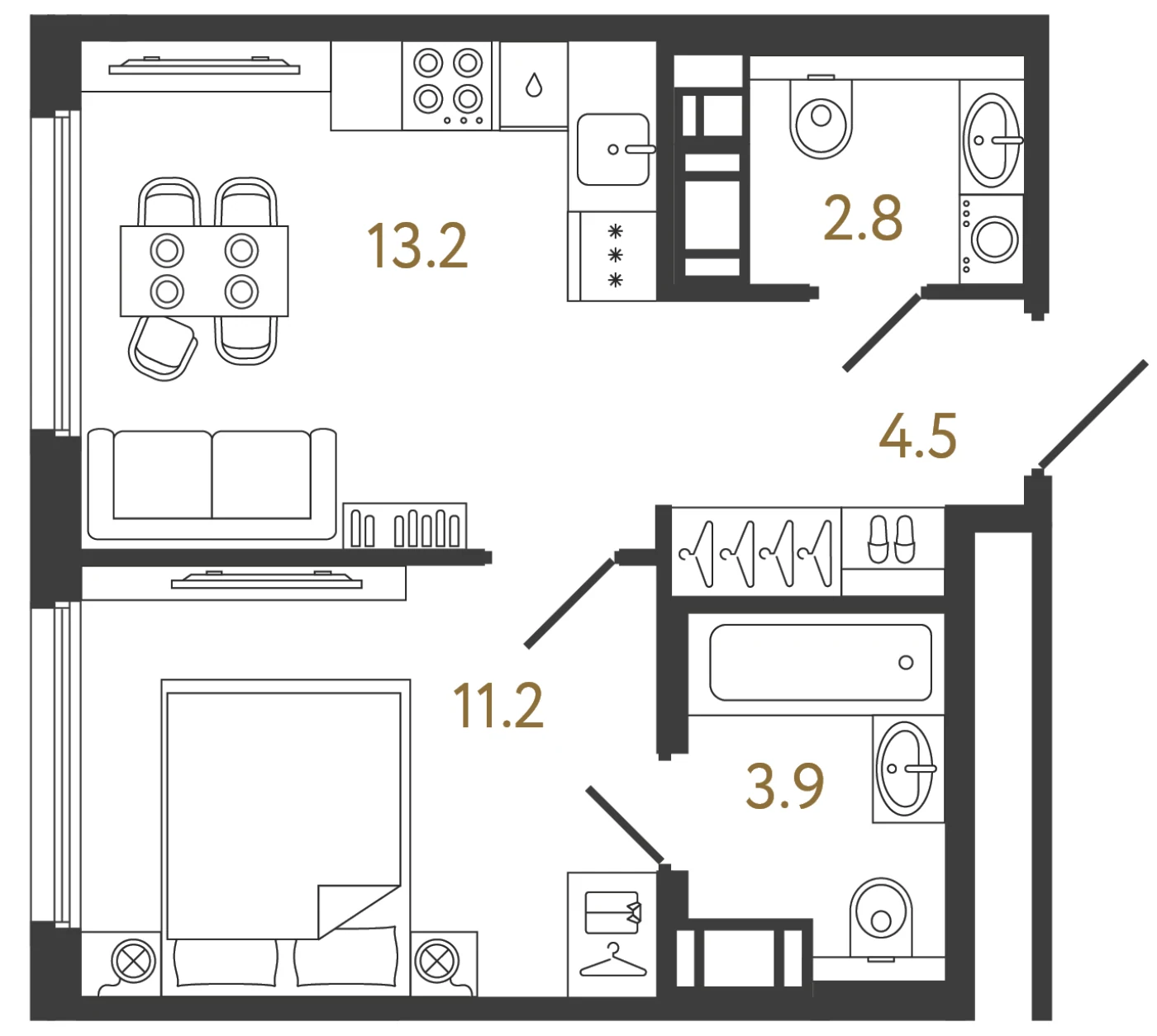Планировка 1-комнатная 35,6 м² в ЖК «Гений» — ЖК «Гений»