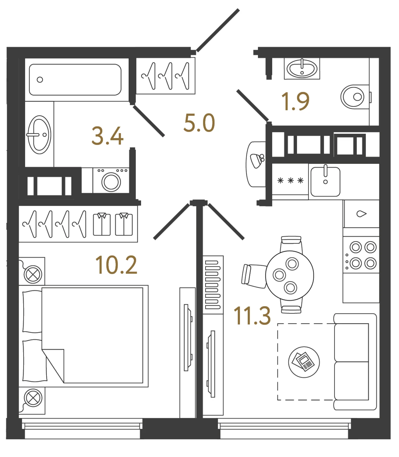 Планировка 1-комнатная 31,8 м² в ЖК «Гений» — ЖК «Гений»