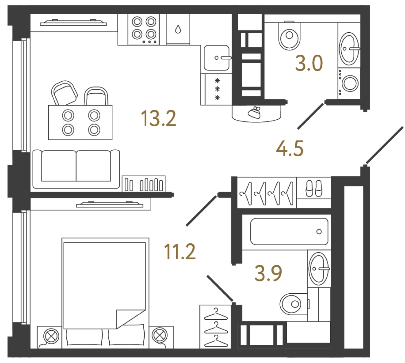 Планировка 1-комнатная 35,8 м² в ЖК «Гений» — ЖК «Гений»
