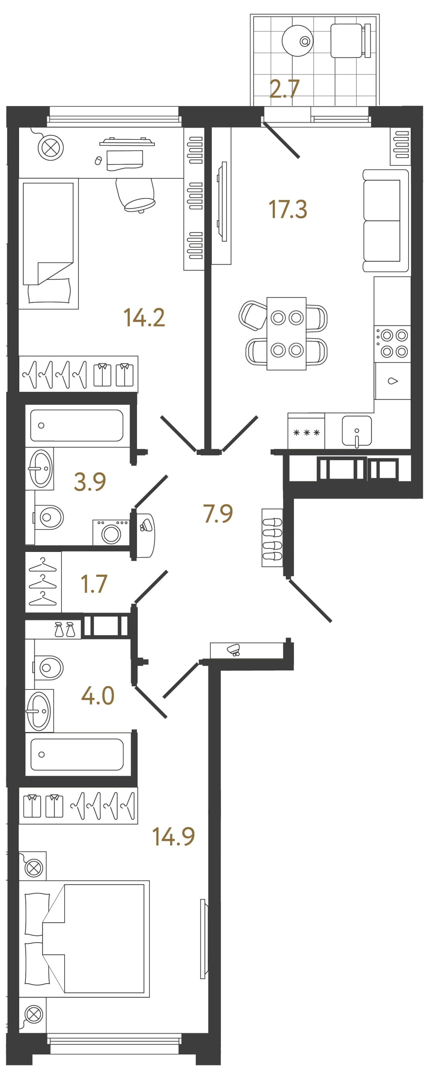 Планировка 2-комнатная 63,9 м² в ЖК «Гений» — ЖК «Гений»
