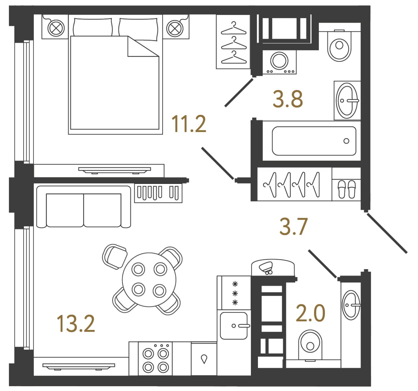 Планировка 1-комнатная 33,9 м² в ЖК «Гений» — ЖК «Гений»