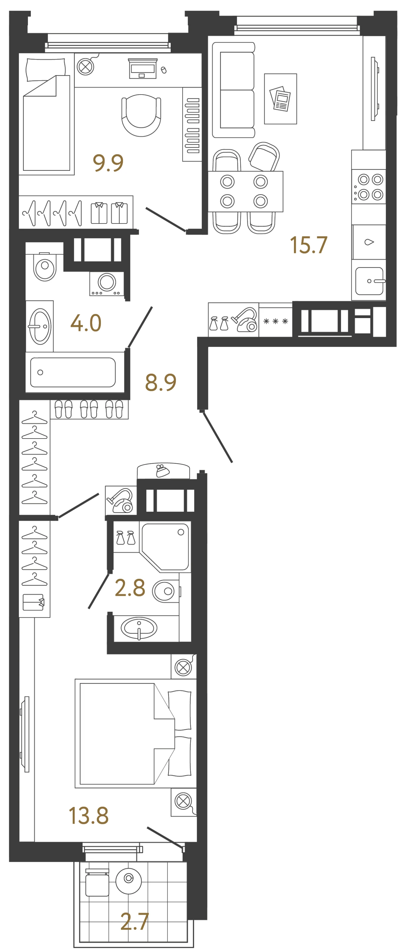 Планировка 2-комнатная 55,1 м² в ЖК «Гений» — ЖК «Гений»