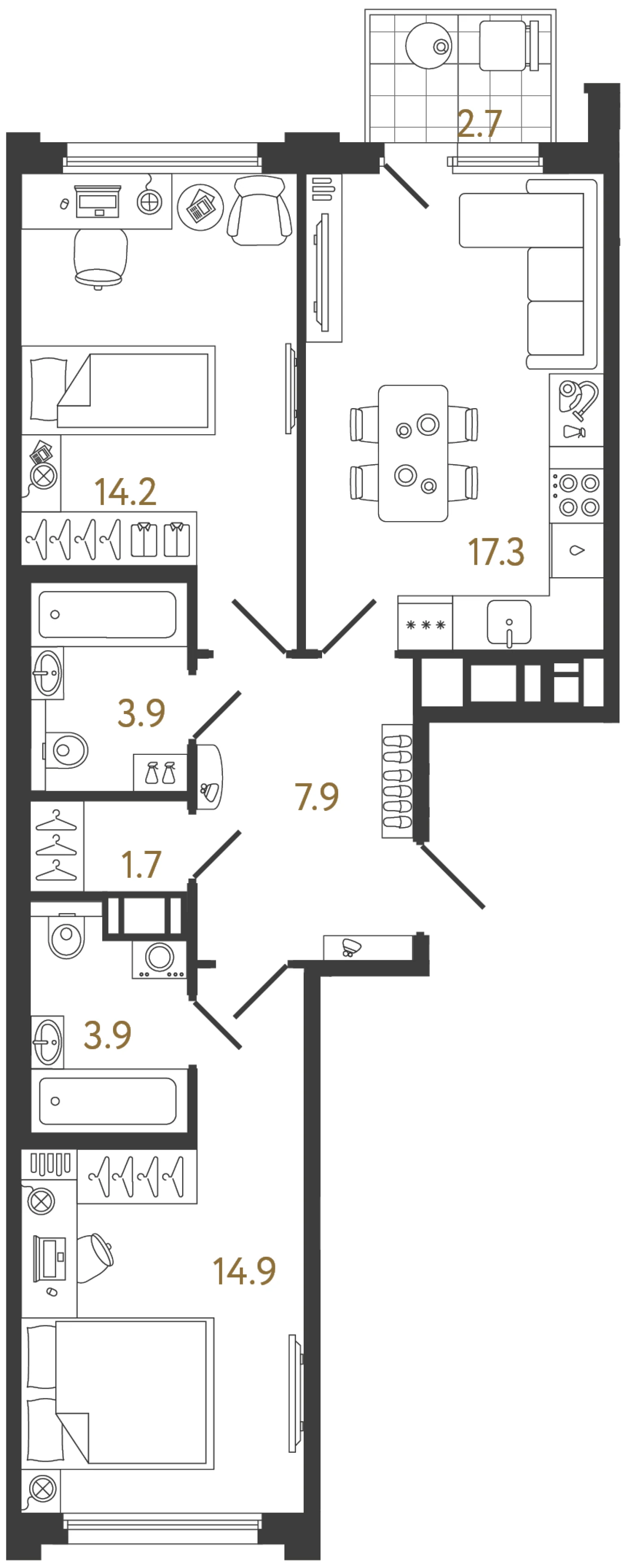 Планировка 2-комнатная 63,8 м² в ЖК «Гений» — ЖК «Гений»