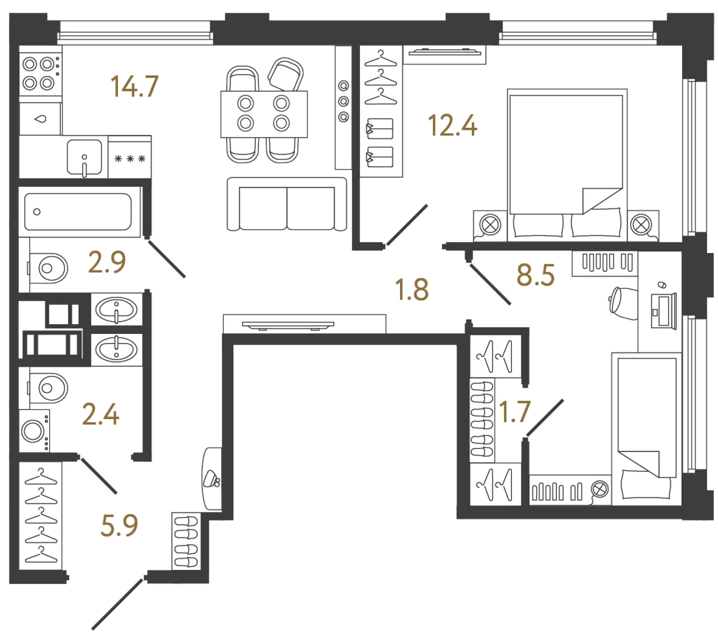 Планировка 2-комнатная 50,3 м² в ЖК «Гений» — ЖК «Гений»