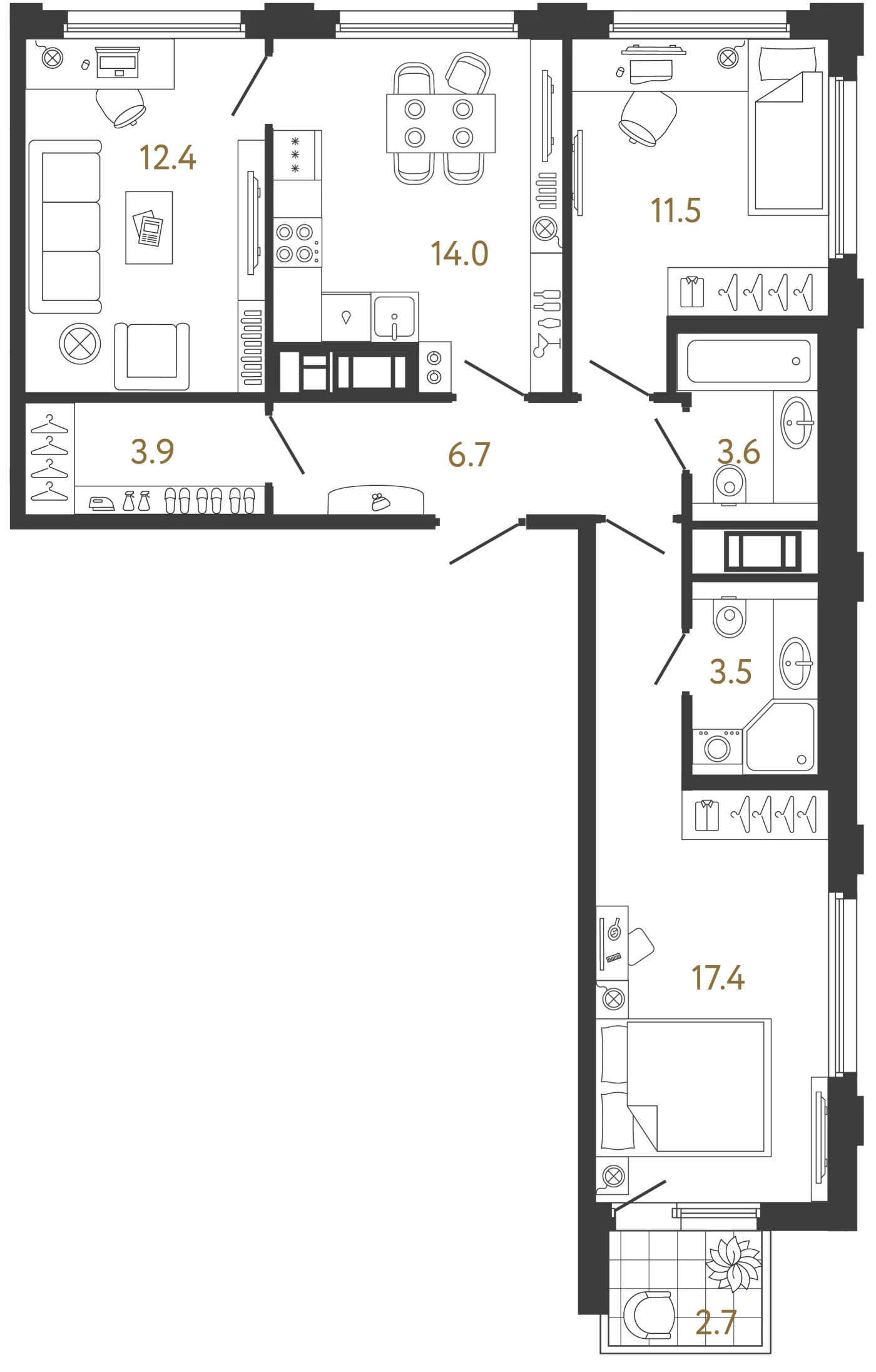 Планировка 3-комнатная 73 м² в ЖК «Гений» — ЖК «Гений»