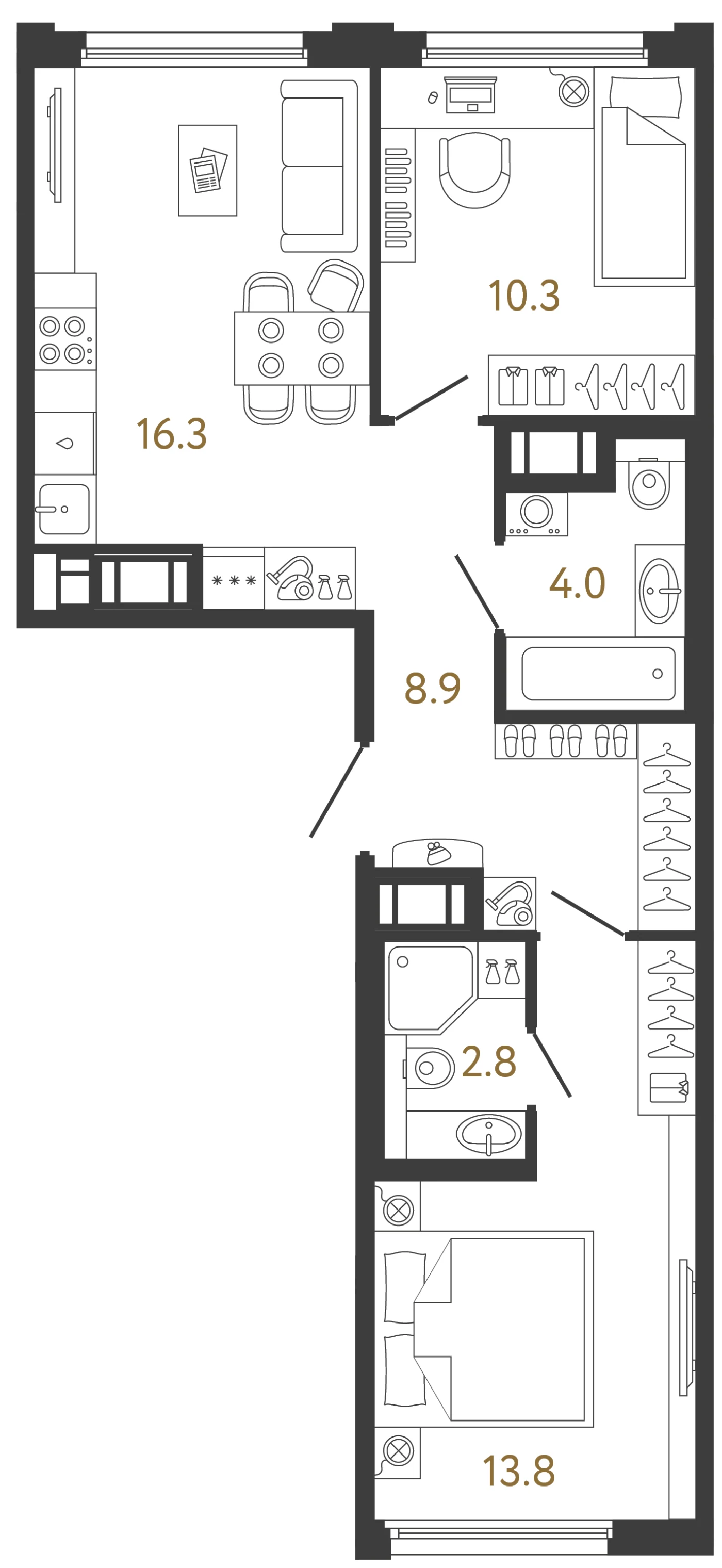 Планировка 2-комнатная 56,1 м² в ЖК «Гений» — ЖК «Гений»