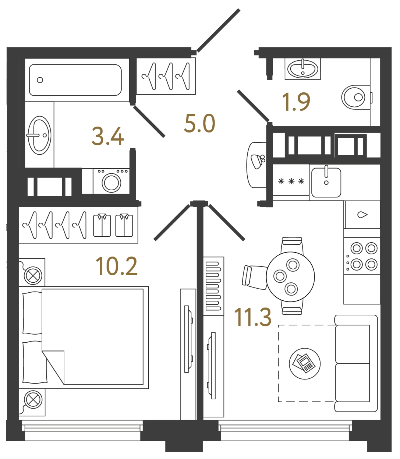 Планировка 1-комнатная 31,8 м² в ЖК «Гений» — ЖК «Гений»