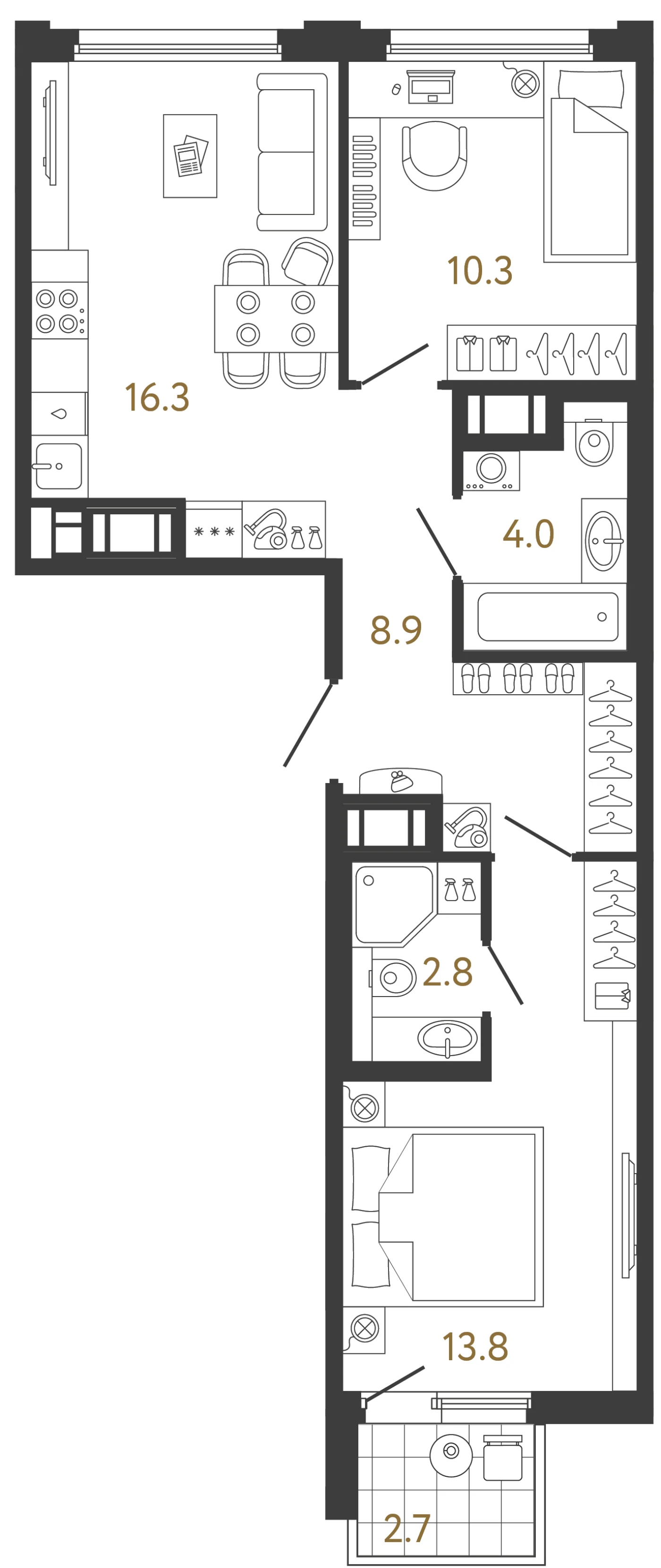 Планировка 2-комнатная 56,1 м² в ЖК «Гений» — ЖК «Гений»