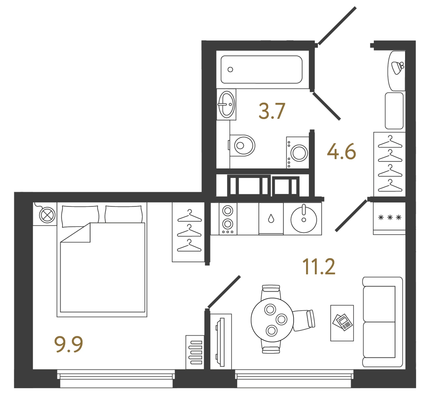 Планировка 1-комнатная 29,4 м² в ЖК «Гений» — ЖК «Гений»