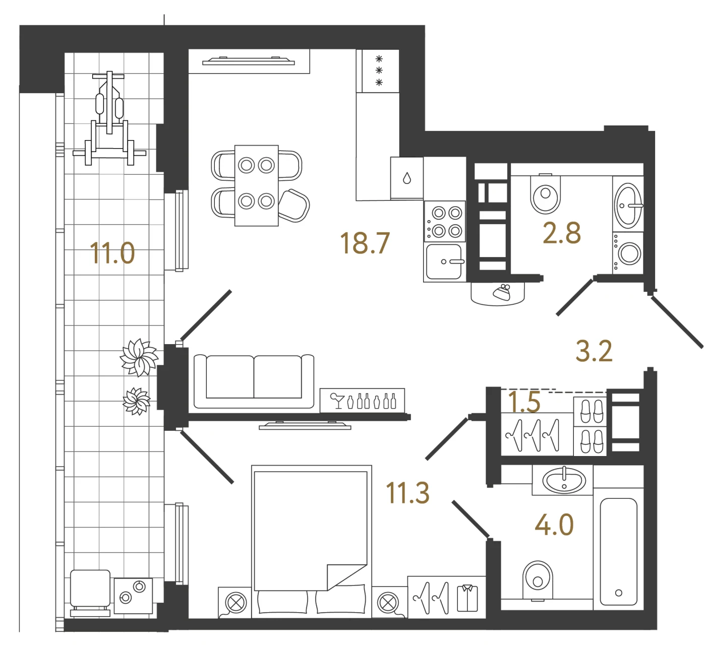 Планировка 1-комнатная 41,5 м² в ЖК «Гений» — ЖК «Гений»