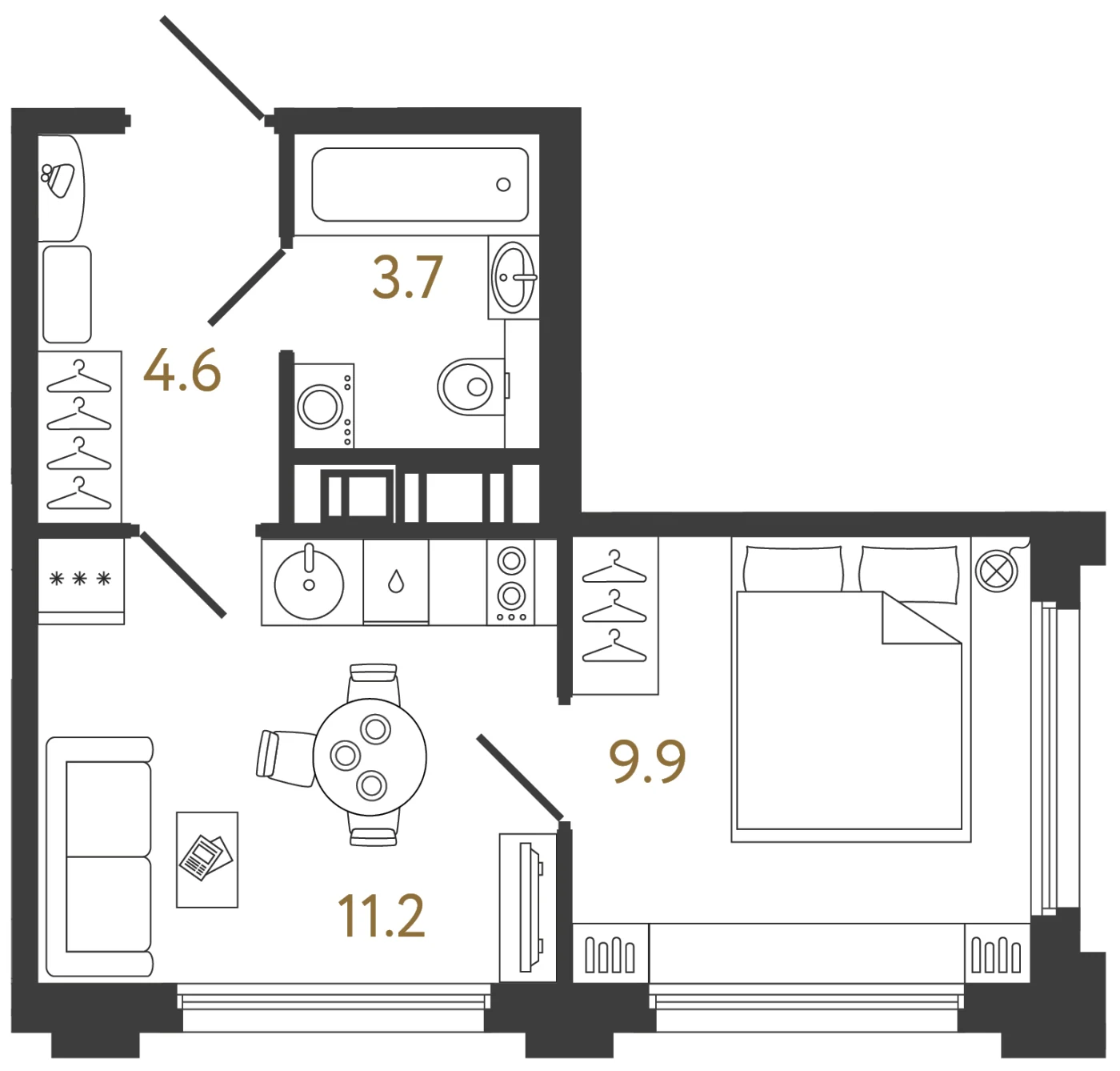 Планировка 1-комнатная 29,4 м² в ЖК «Гений» — ЖК «Гений»