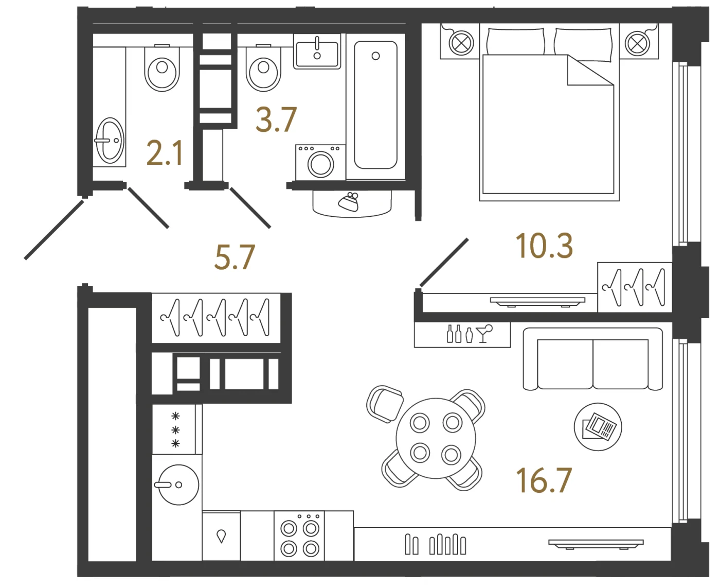 Планировка 1-комнатная 38,5 м² в ЖК «Гений» — ЖК «Гений»