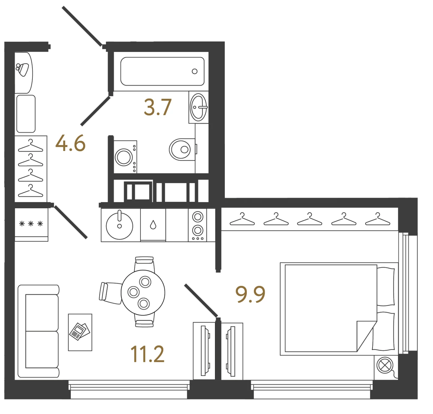Планировка 1-комнатная 29,4 м² в ЖК «Гений» — ЖК «Гений»