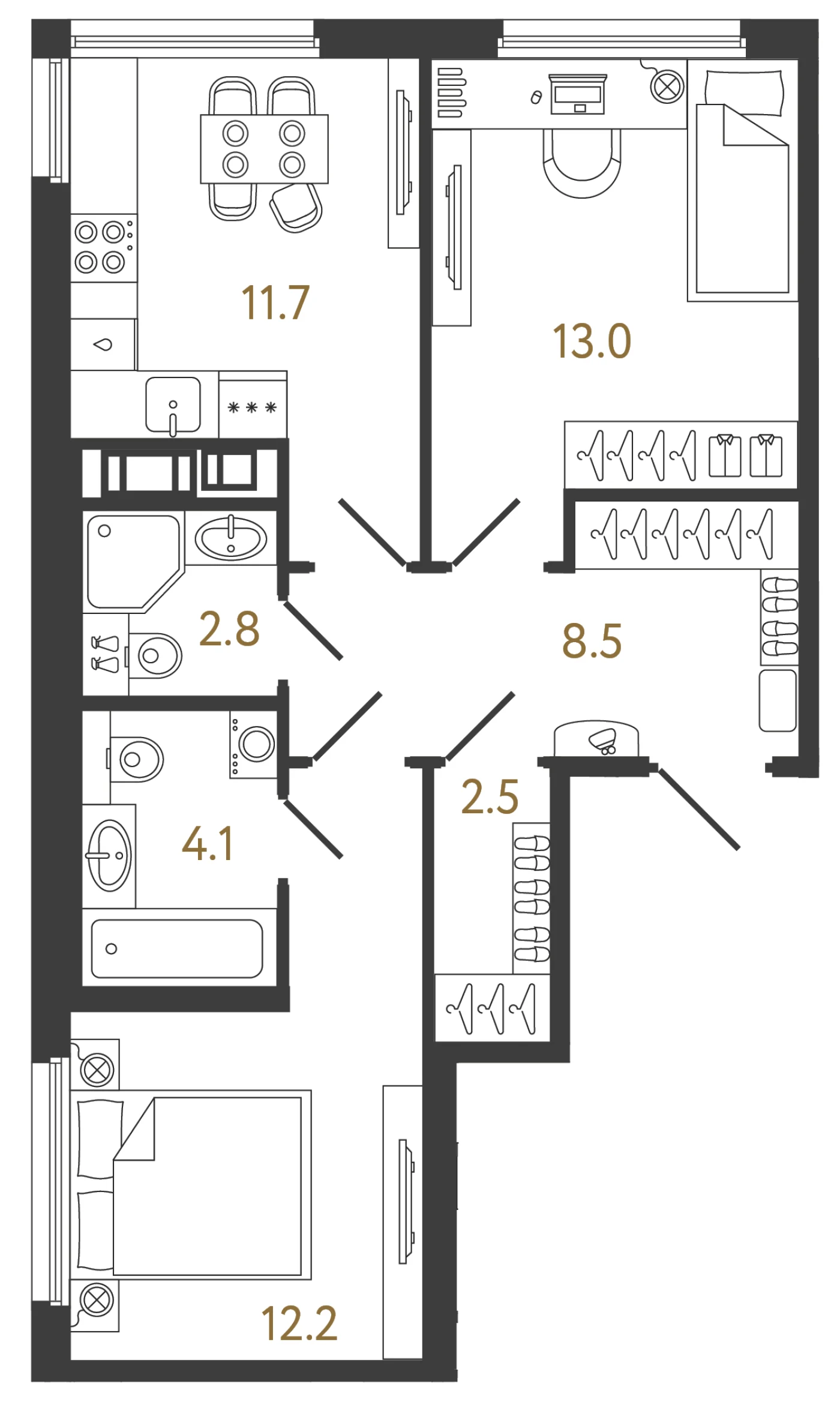 Планировка 2-комнатная 54,8 м² в ЖК «Гений» — ЖК «Гений»