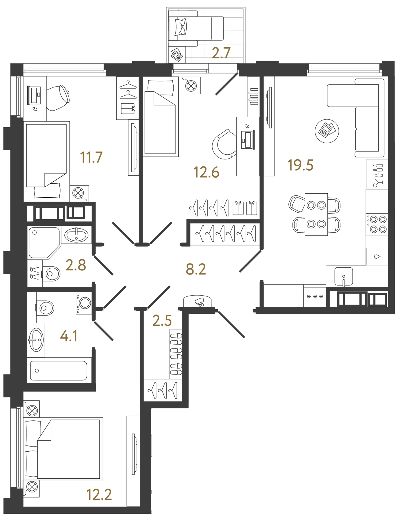 Планировка 3-комнатная 73,6 м² в ЖК «Гений» — ЖК «Гений»