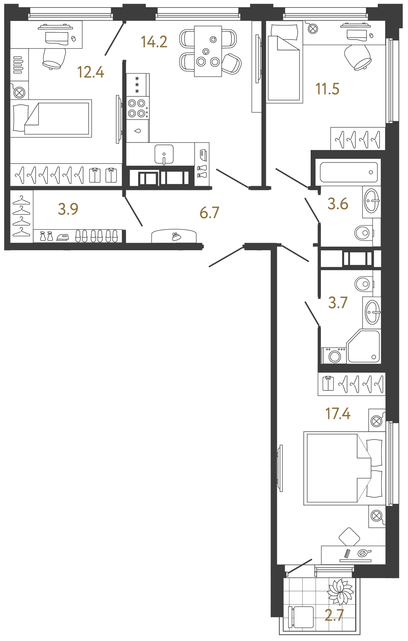 Планировка 3-комнатная 73,4 м² в ЖК «Гений» — ЖК «Гений»